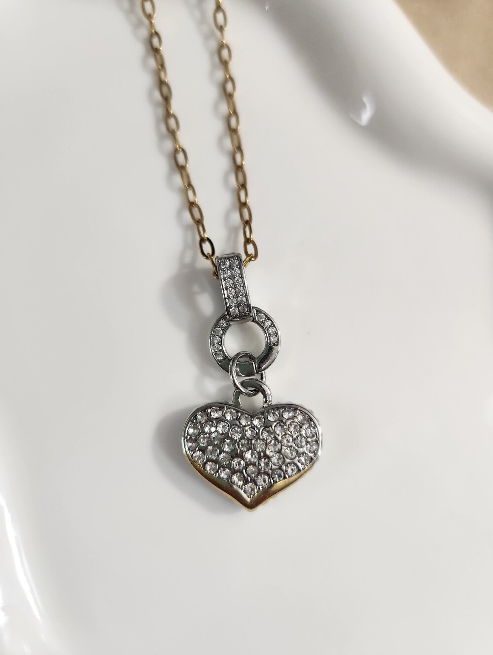 Two Tone Heart Charm Necklace